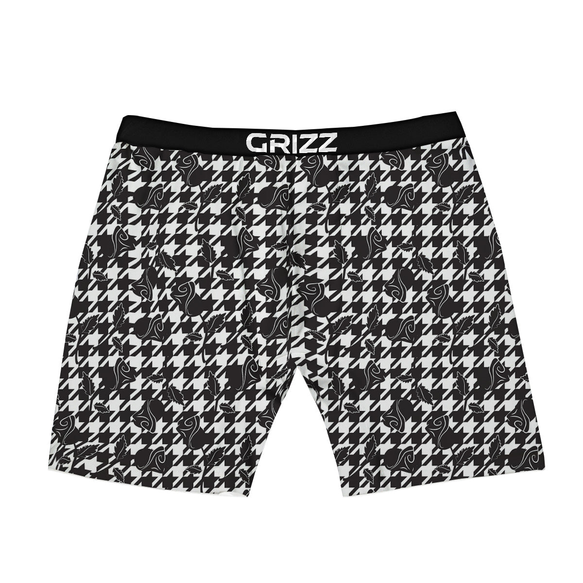 Houndstooth And Black Rose Print Pattern Boxer Briefs-grizzshop