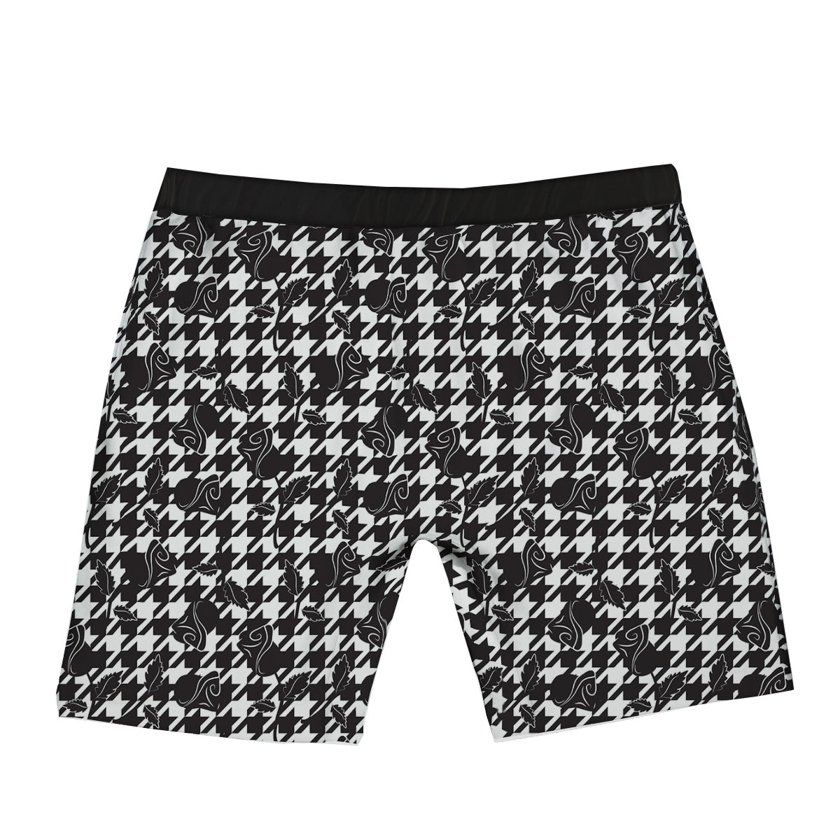 Houndstooth And Black Rose Print Pattern Boxer Briefs-grizzshop