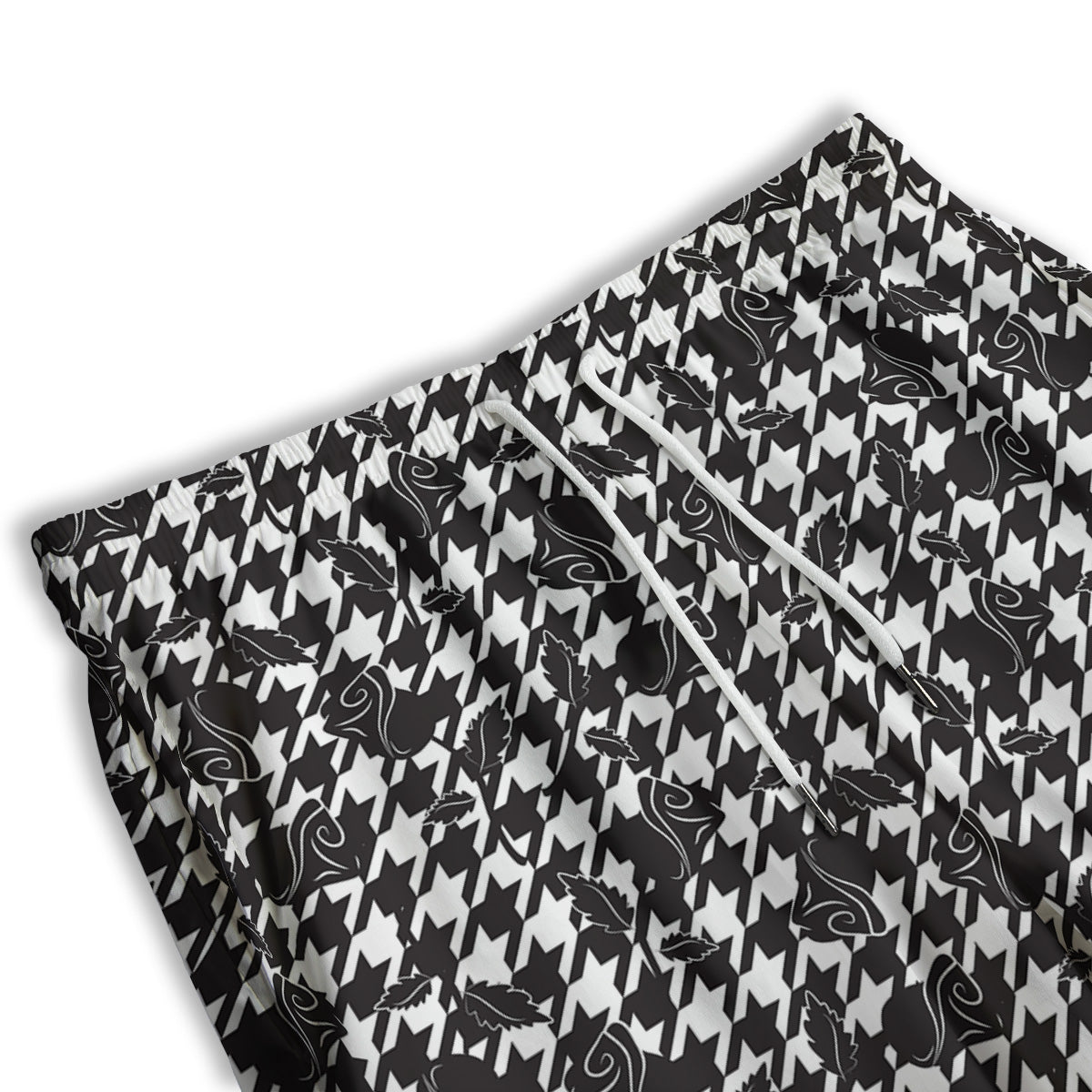 Houndstooth And Black Rose Print Pattern Men's Athletic Shorts