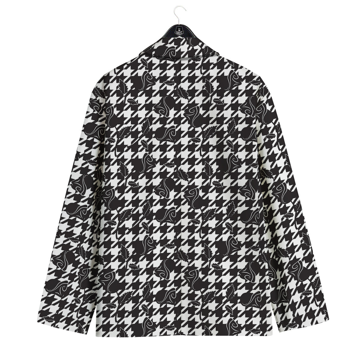 Houndstooth And Black Rose Print Pattern Men's Sport Coat-grizzshop