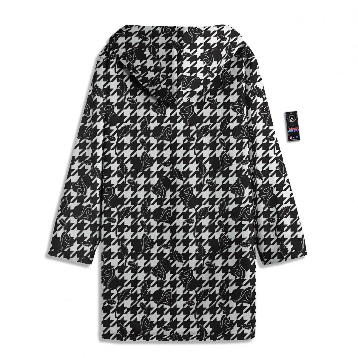 Houndstooth And Black Rose Print Pattern Men's Windbreaker Jacket-grizzshop