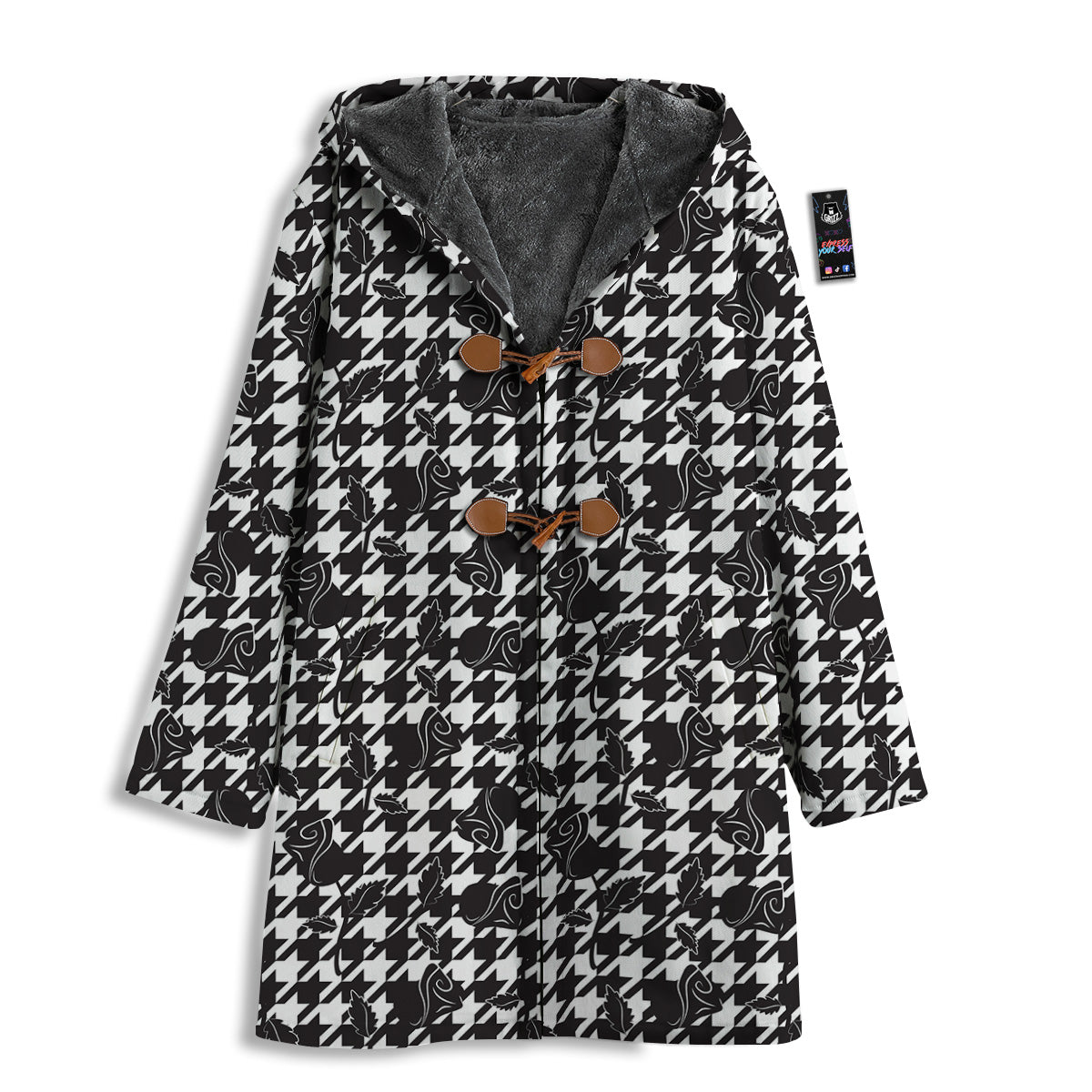 Houndstooth And Black Rose Print Pattern Men's Windbreaker Jacket-grizzshop