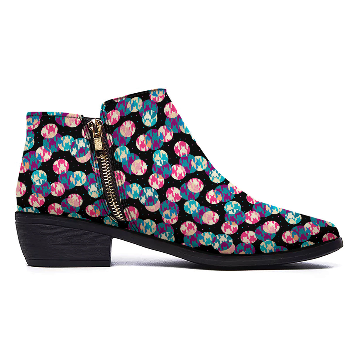 Houndstooth And Classic Polka Dot Print Pattern Ankle Boots-grizzshop
