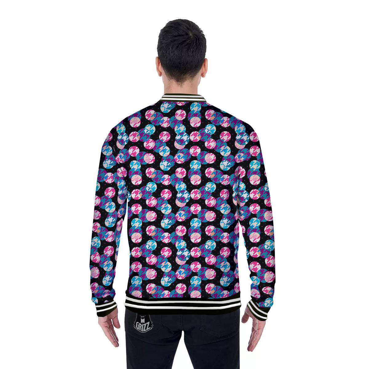 Houndstooth And Classic Polka Dot Print Pattern Baseball Jacket-grizzshop