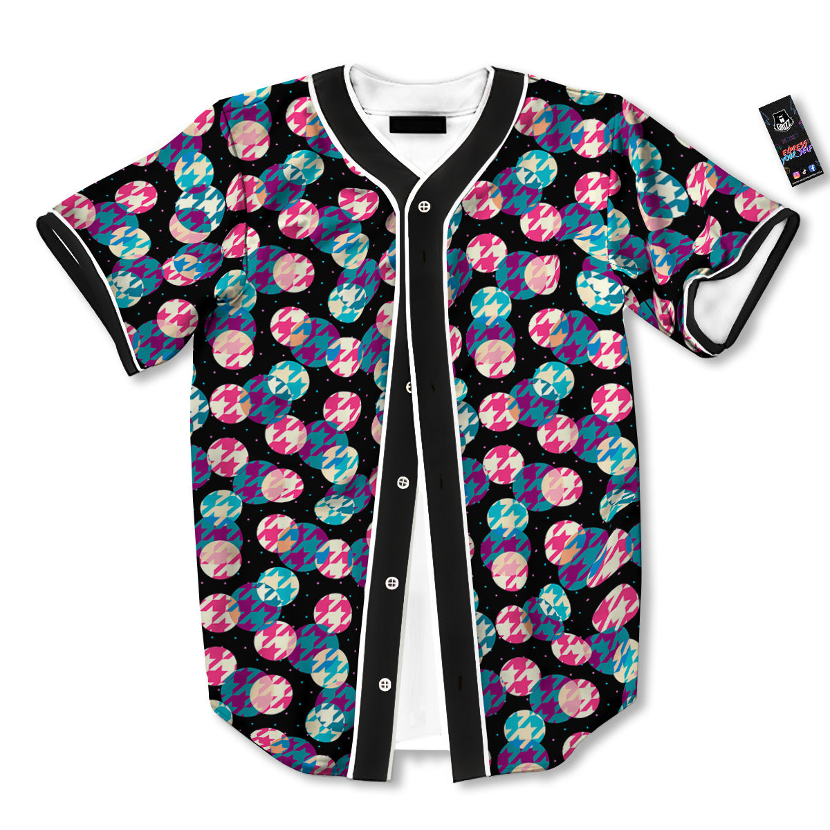 Houndstooth And Classic Polka Dot Print Pattern Baseball Jersey-grizzshop