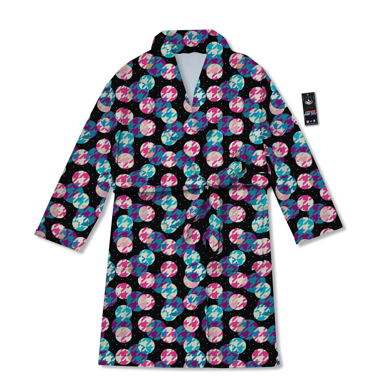 Houndstooth And Classic Polka Dot Print Pattern Bathrobe-grizzshop