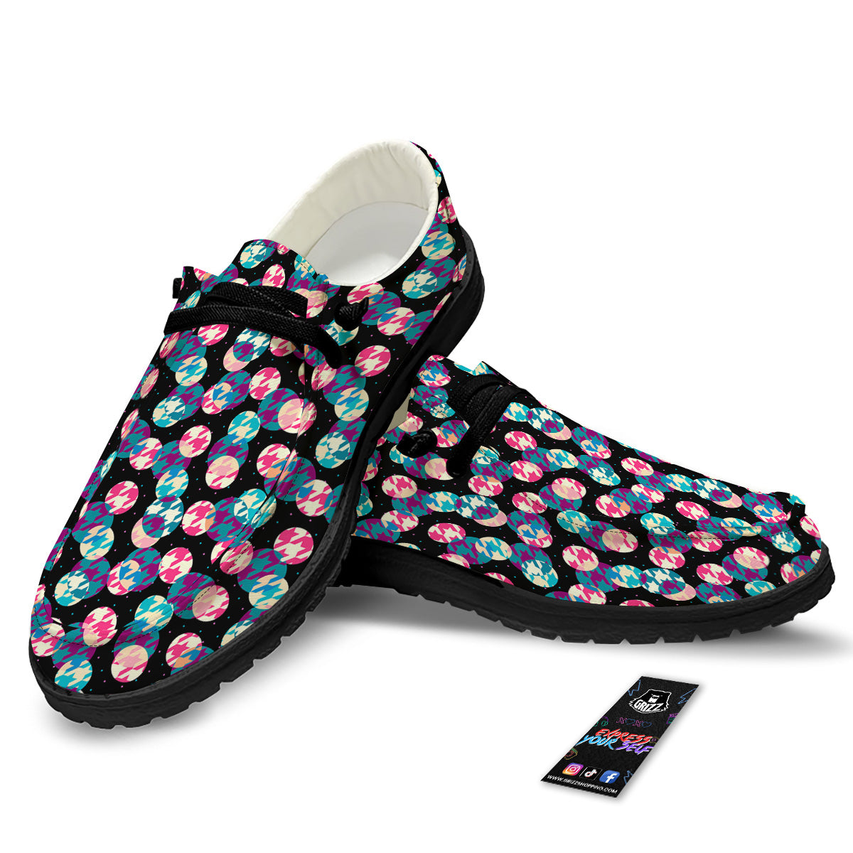 Houndstooth And Classic Polka Dot Print Pattern Black Loafers-grizzshop