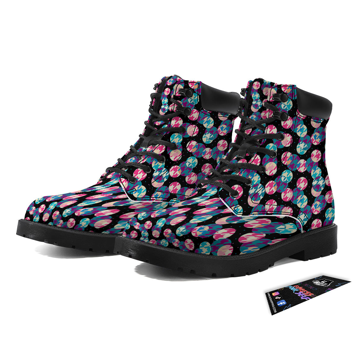 Houndstooth And Classic Polka Dot Print Pattern Boots-grizzshop