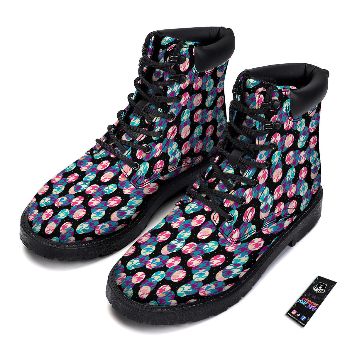 Houndstooth And Classic Polka Dot Print Pattern Boots-grizzshop