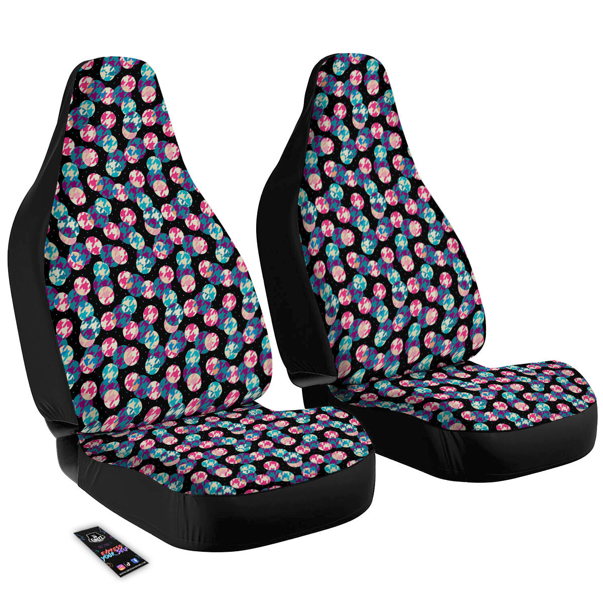 Houndstooth And Classic Polka Dot Print Pattern Car Seat Covers-grizzshop