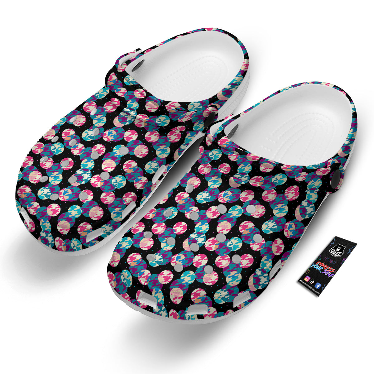 Houndstooth And Classic Polka Dot Print Pattern Clog-grizzshop