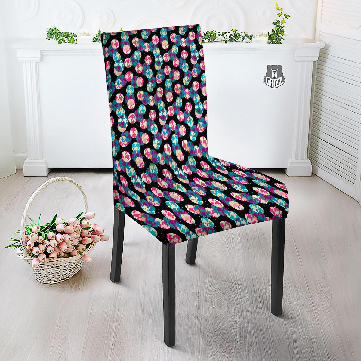 Houndstooth And Classic Polka Dot Print Pattern Dining Chair Slipcover-grizzshop