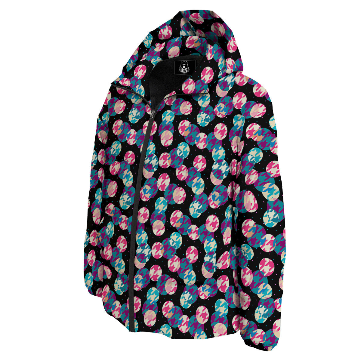 Houndstooth And Classic Polka Dot Print Pattern Down Jacket-grizzshop