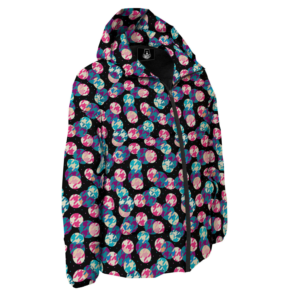 Houndstooth And Classic Polka Dot Print Pattern Down Jacket-grizzshop