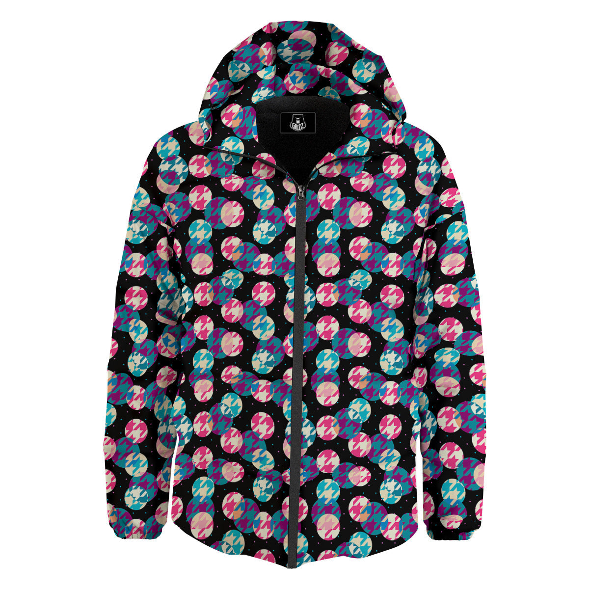 Houndstooth And Classic Polka Dot Print Pattern Down Jacket-grizzshop