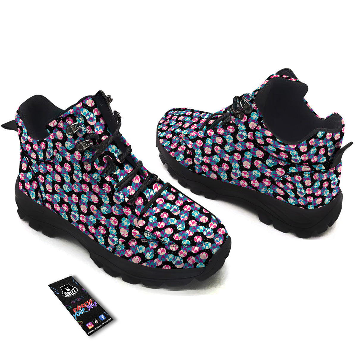 Houndstooth And Classic Polka Dot Print Pattern Hiking Shoes-grizzshop
