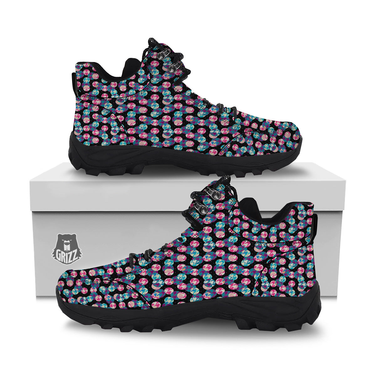 Houndstooth And Classic Polka Dot Print Pattern Hiking Shoes-grizzshop