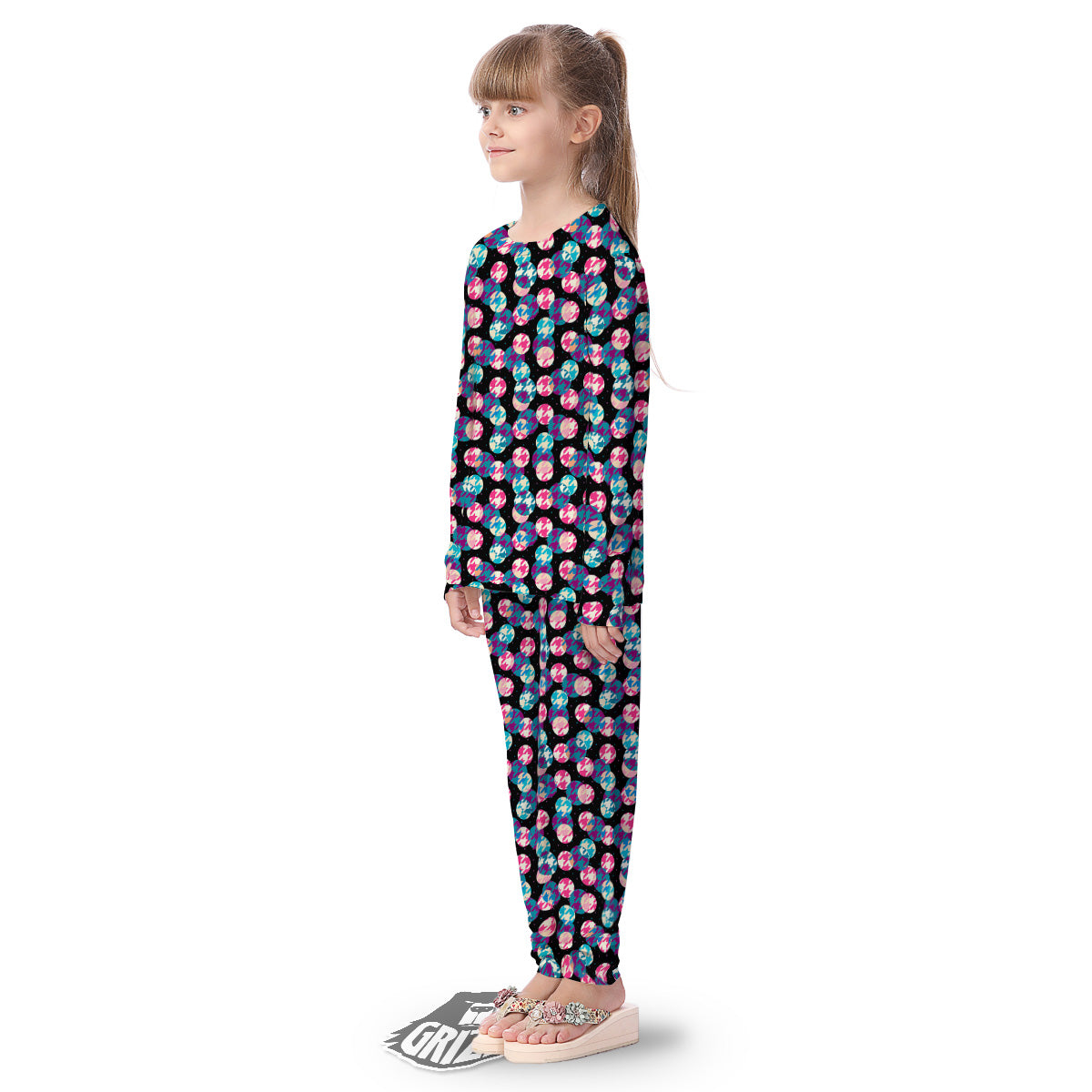 Houndstooth And Classic Polka Dot Print Pattern Kid's Pajamas-grizzshop