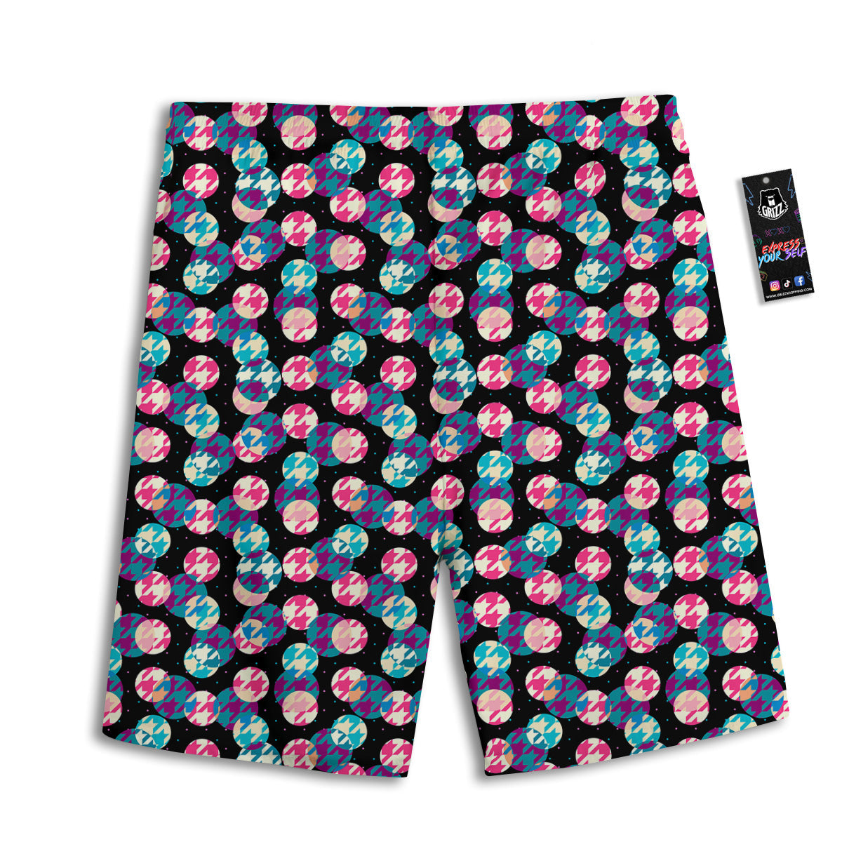 Houndstooth And Classic Polka Dot Print Pattern Men's Athletic Shorts