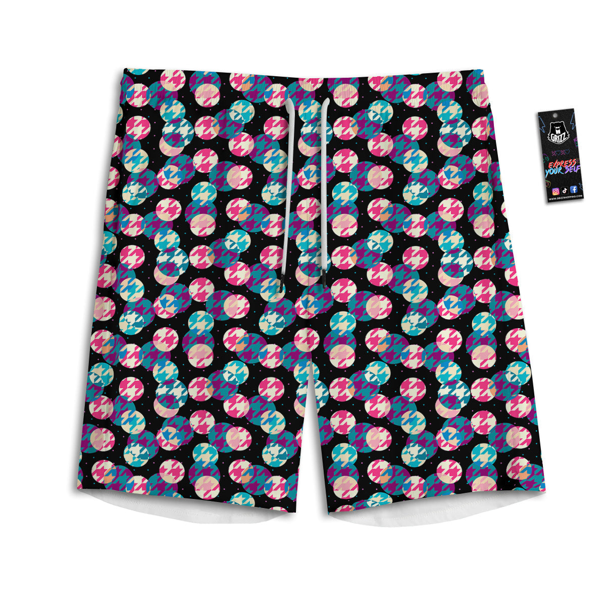 Houndstooth And Classic Polka Dot Print Pattern Men's Athletic Shorts