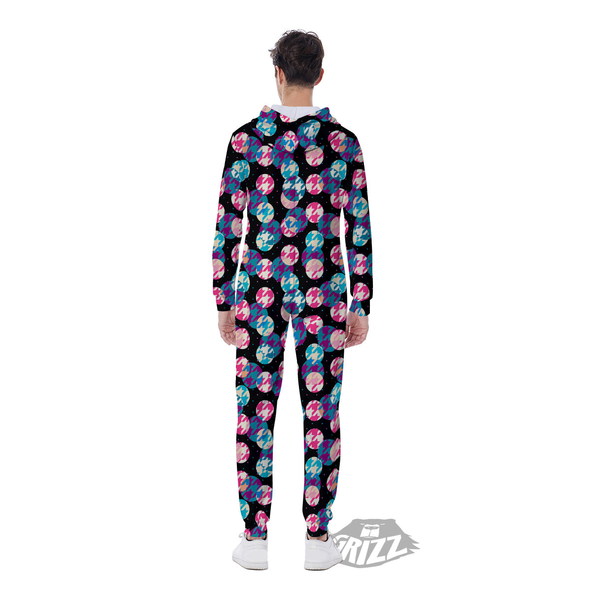Houndstooth And Classic Polka Dot Print Pattern Men's Jumpsuit-grizzshop