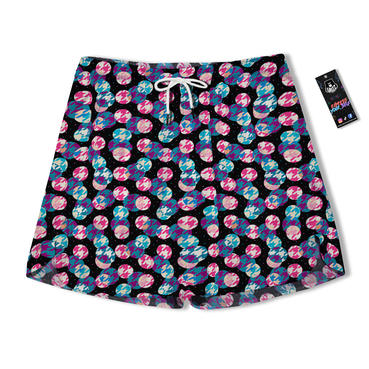 Houndstooth And Classic Polka Dot Print Pattern Men's Running Shorts-grizzshop