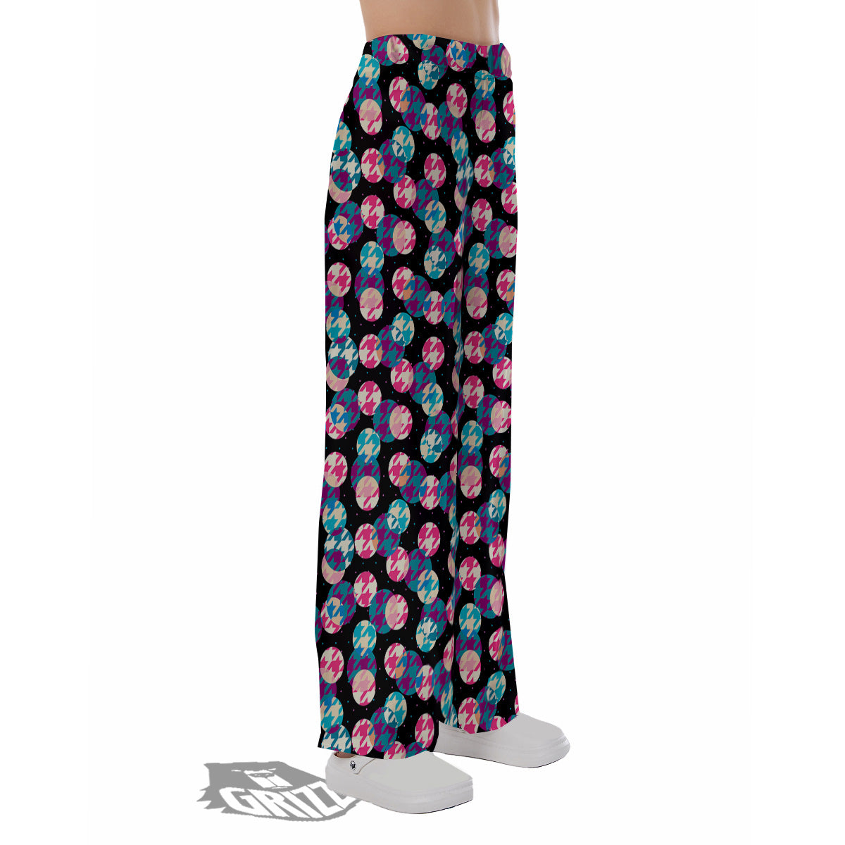 Houndstooth And Classic Polka Dot Print Pattern Pajama Pants-grizzshop