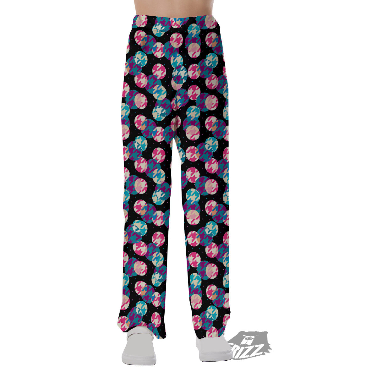 Houndstooth And Classic Polka Dot Print Pattern Pajama Pants-grizzshop