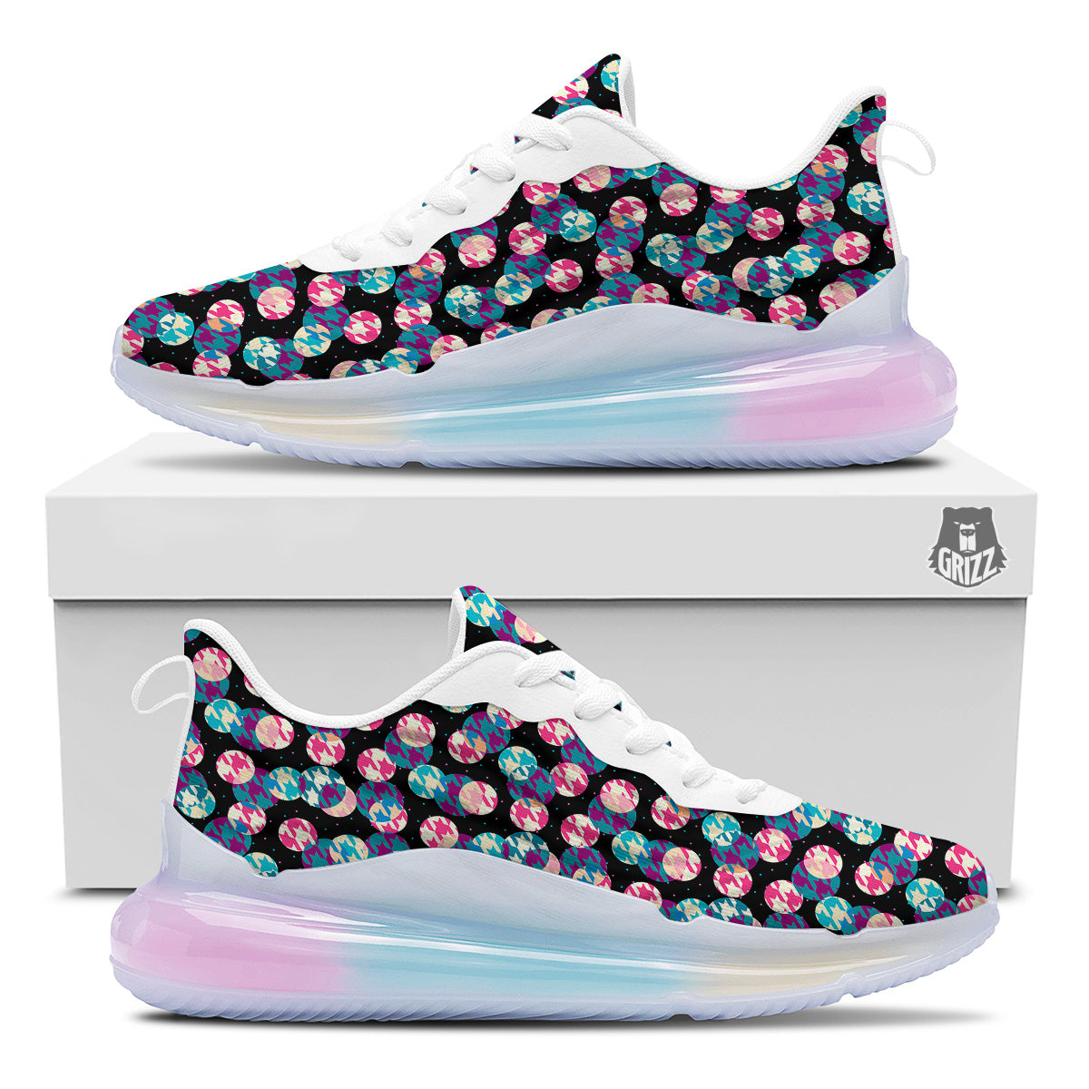 Houndstooth And Classic Polka Dot Print Pattern Running Sneakers-grizzshop