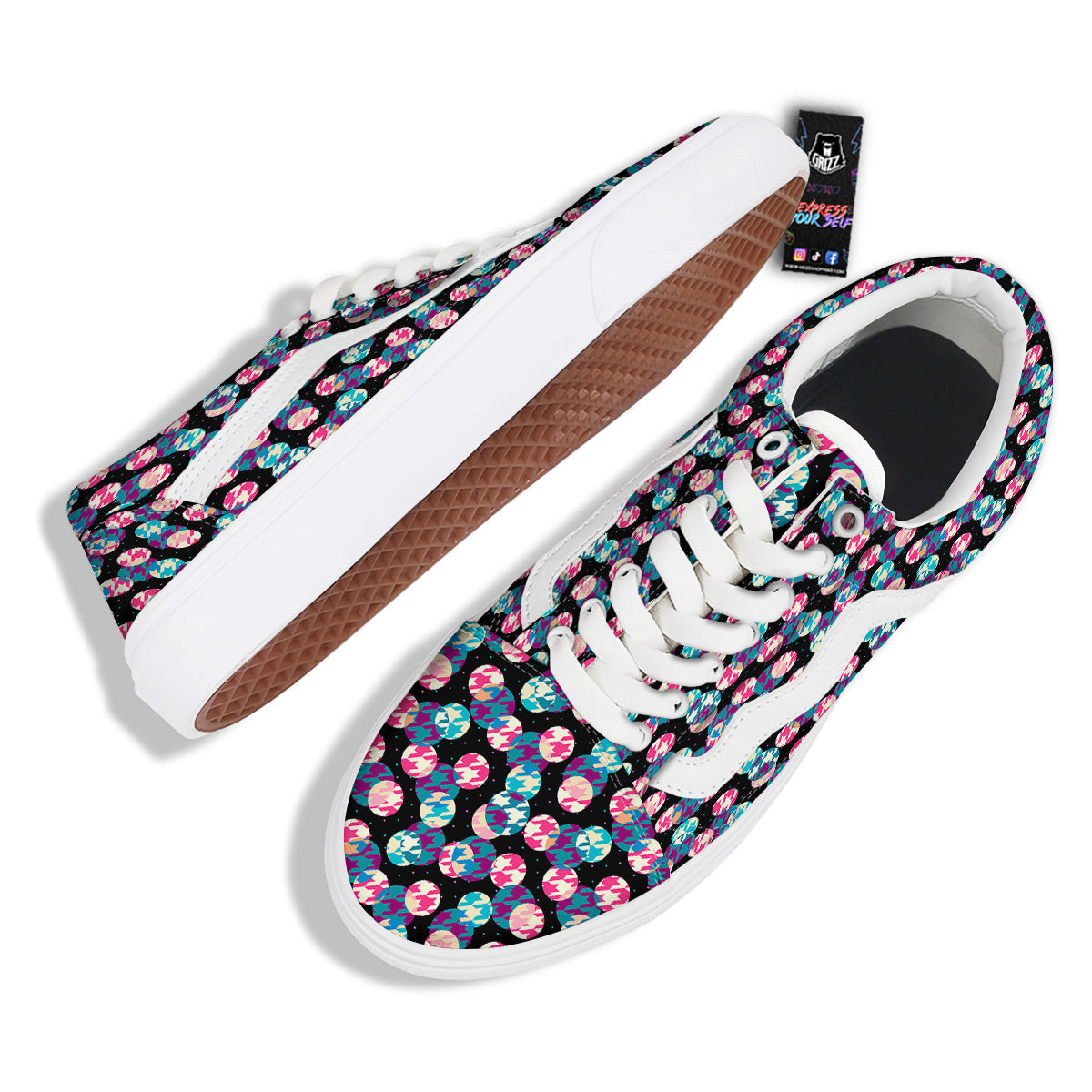 Houndstooth And Classic Polka Dot Print Pattern Skate Shoes-grizzshop