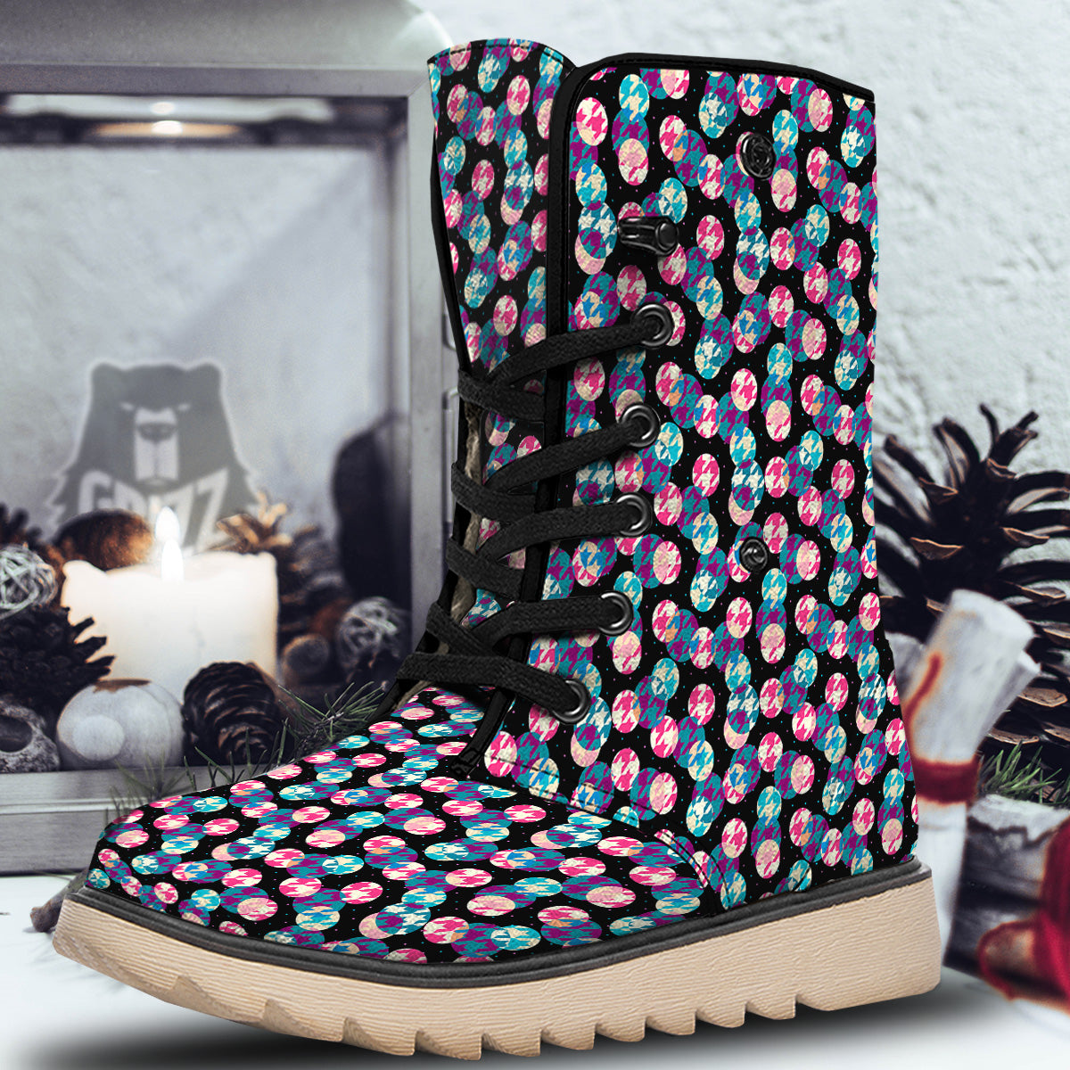 Houndstooth And Classic Polka Dot Print Pattern Snow Boots-grizzshop