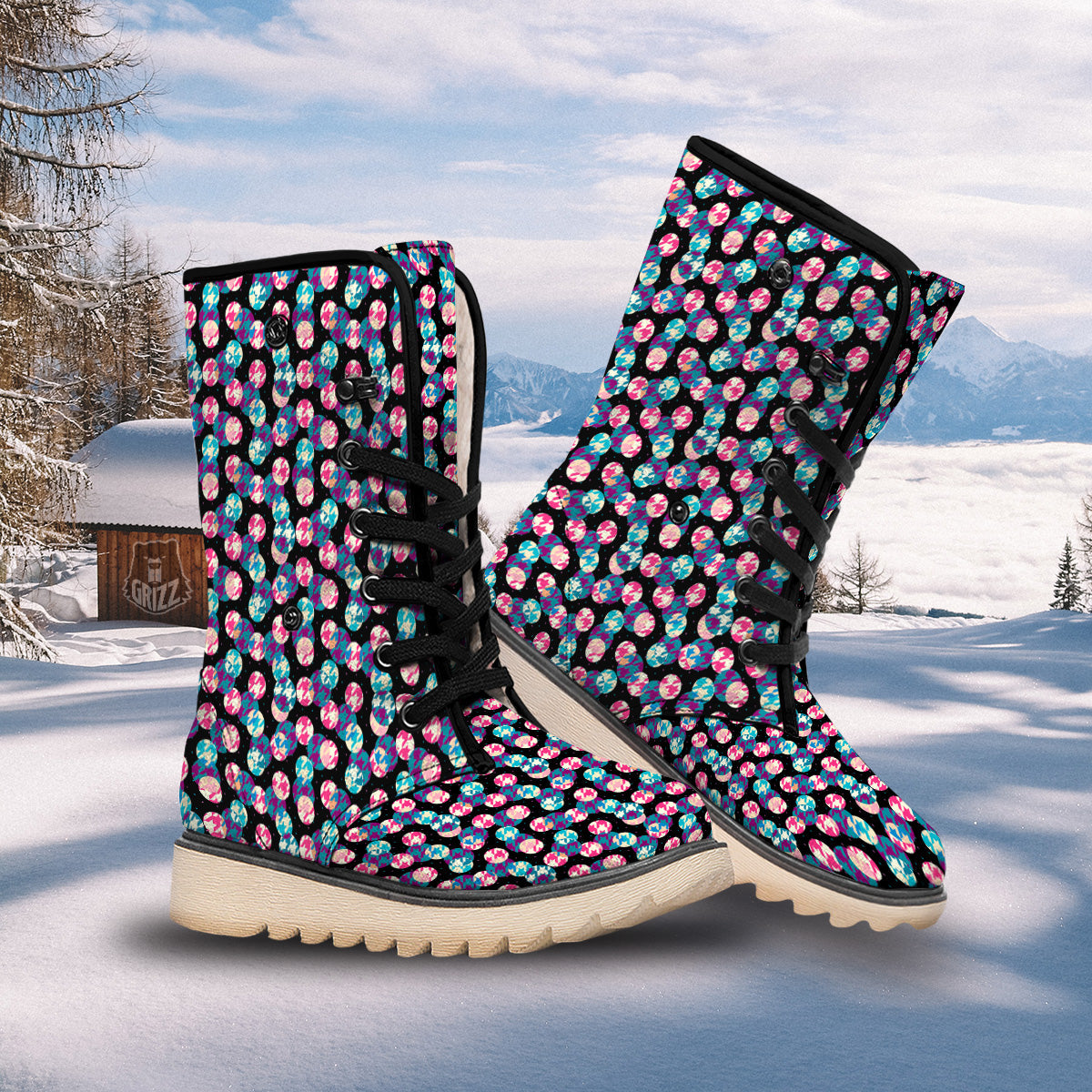 Houndstooth And Classic Polka Dot Print Pattern Snow Boots-grizzshop