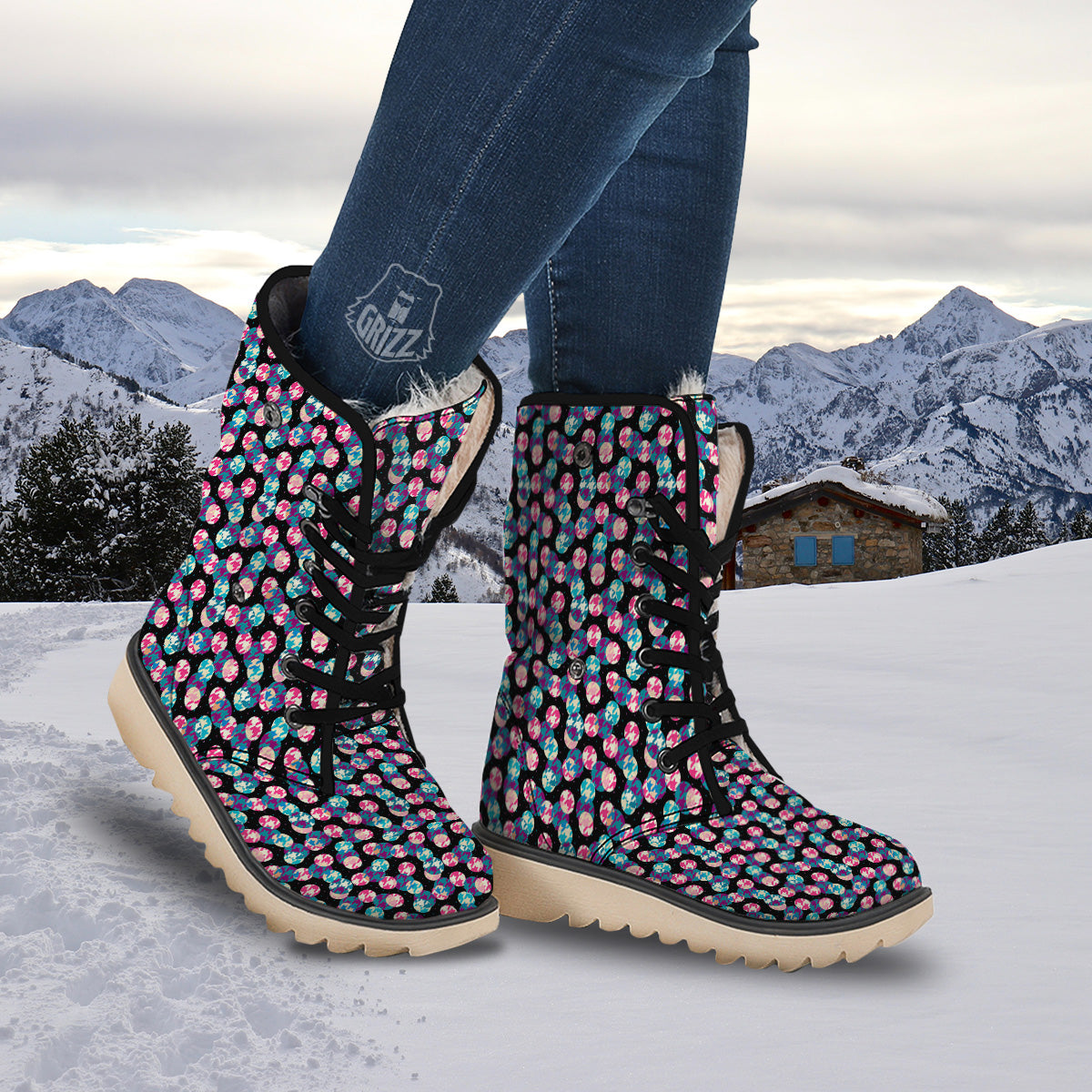Houndstooth And Classic Polka Dot Print Pattern Snow Boots-grizzshop