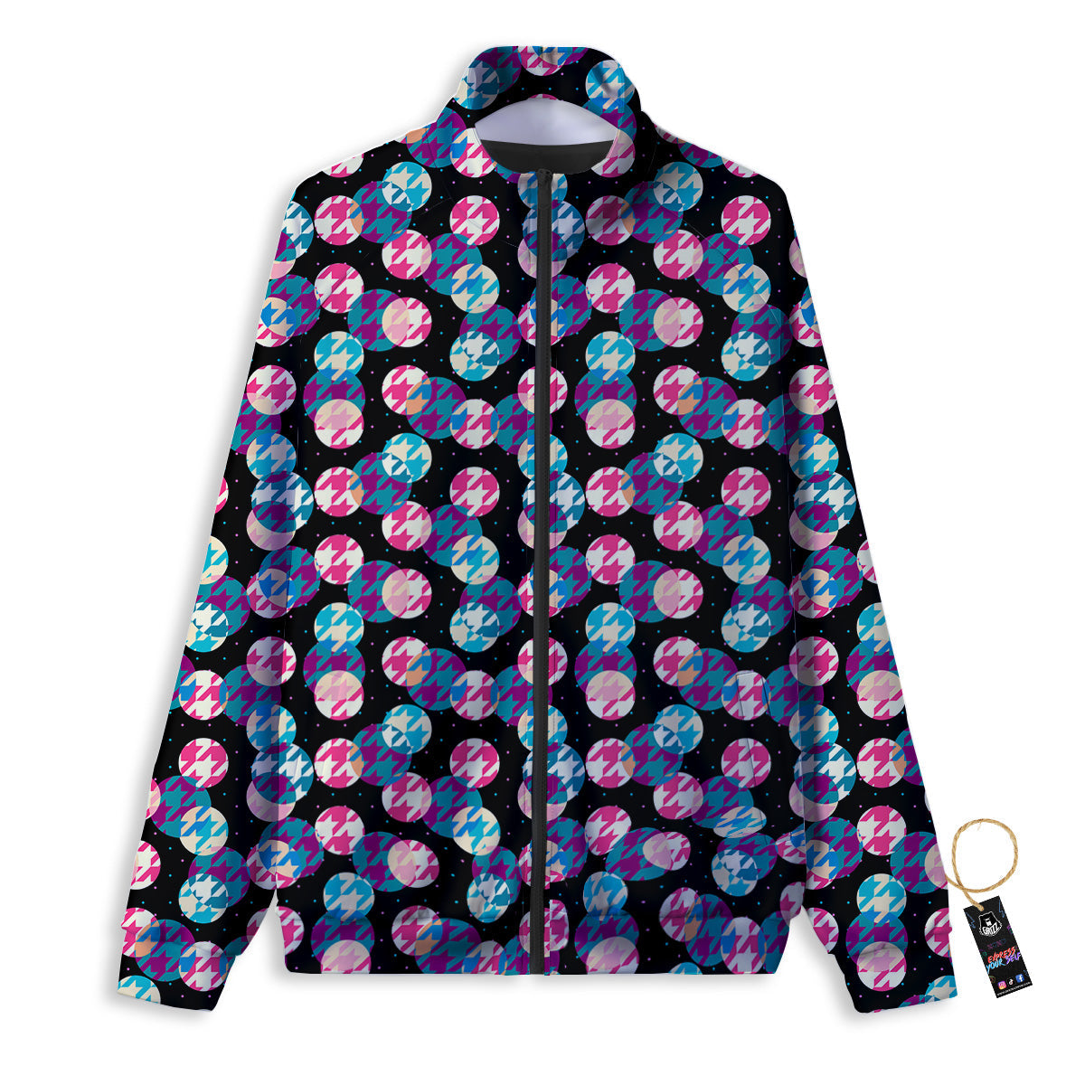 Houndstooth And Classic Polka Dot Print Pattern Track Jacket-grizzshop