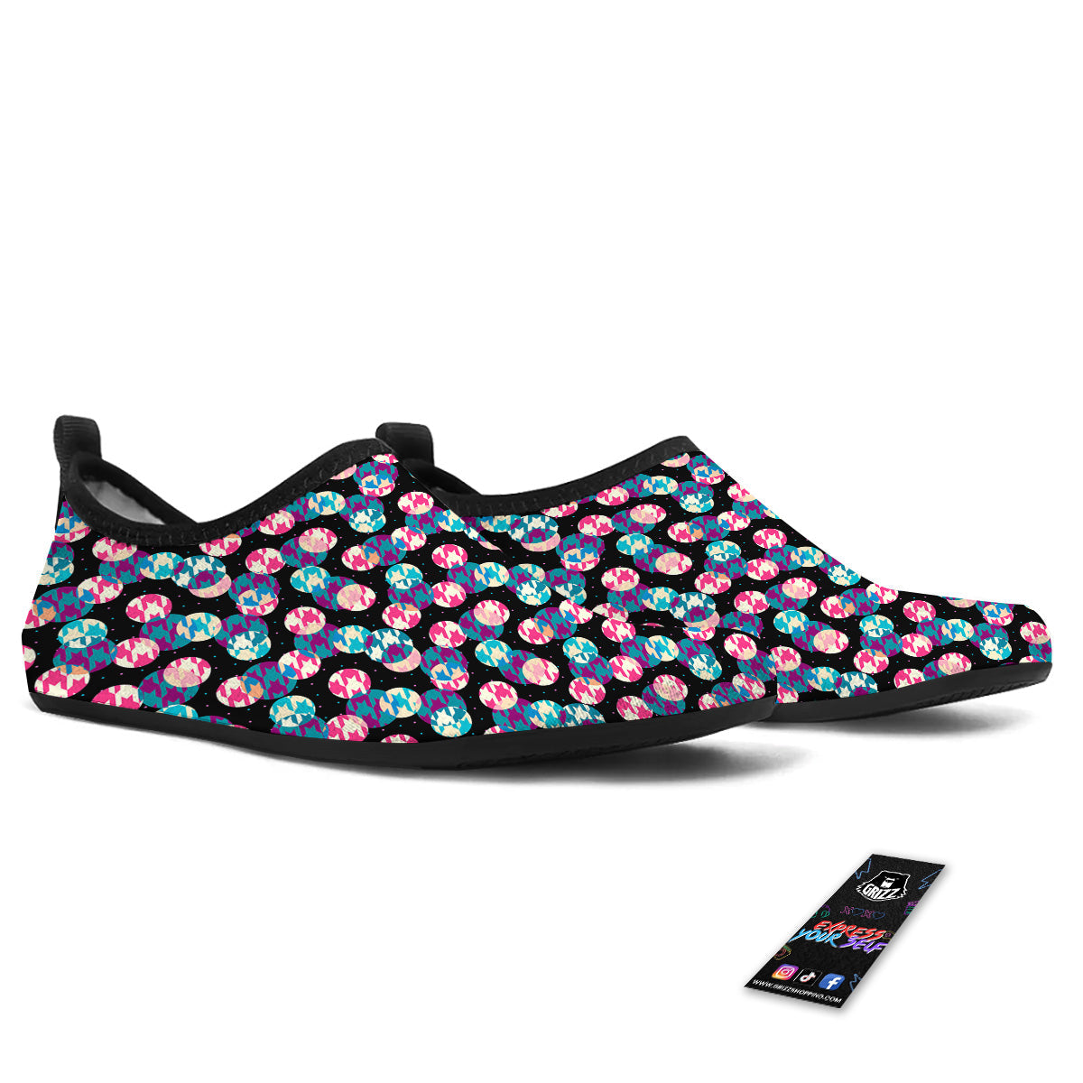Houndstooth And Classic Polka Dot Print Pattern Water Shoes-grizzshop
