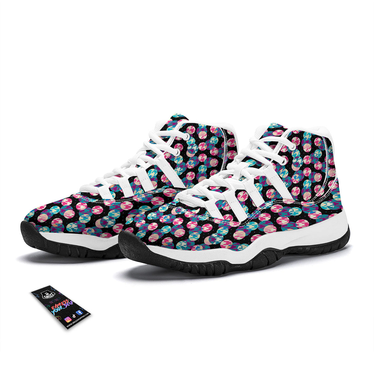 Houndstooth And Classic Polka Dot Print Pattern White Bball Shoes-grizzshop