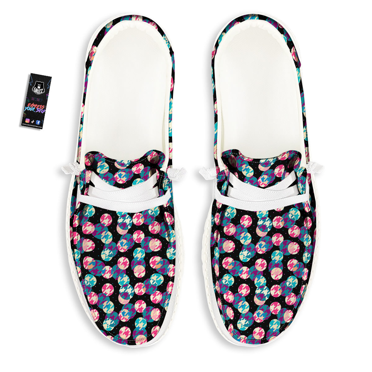 Houndstooth And Classic Polka Dot Print Pattern White Loafers-grizzshop