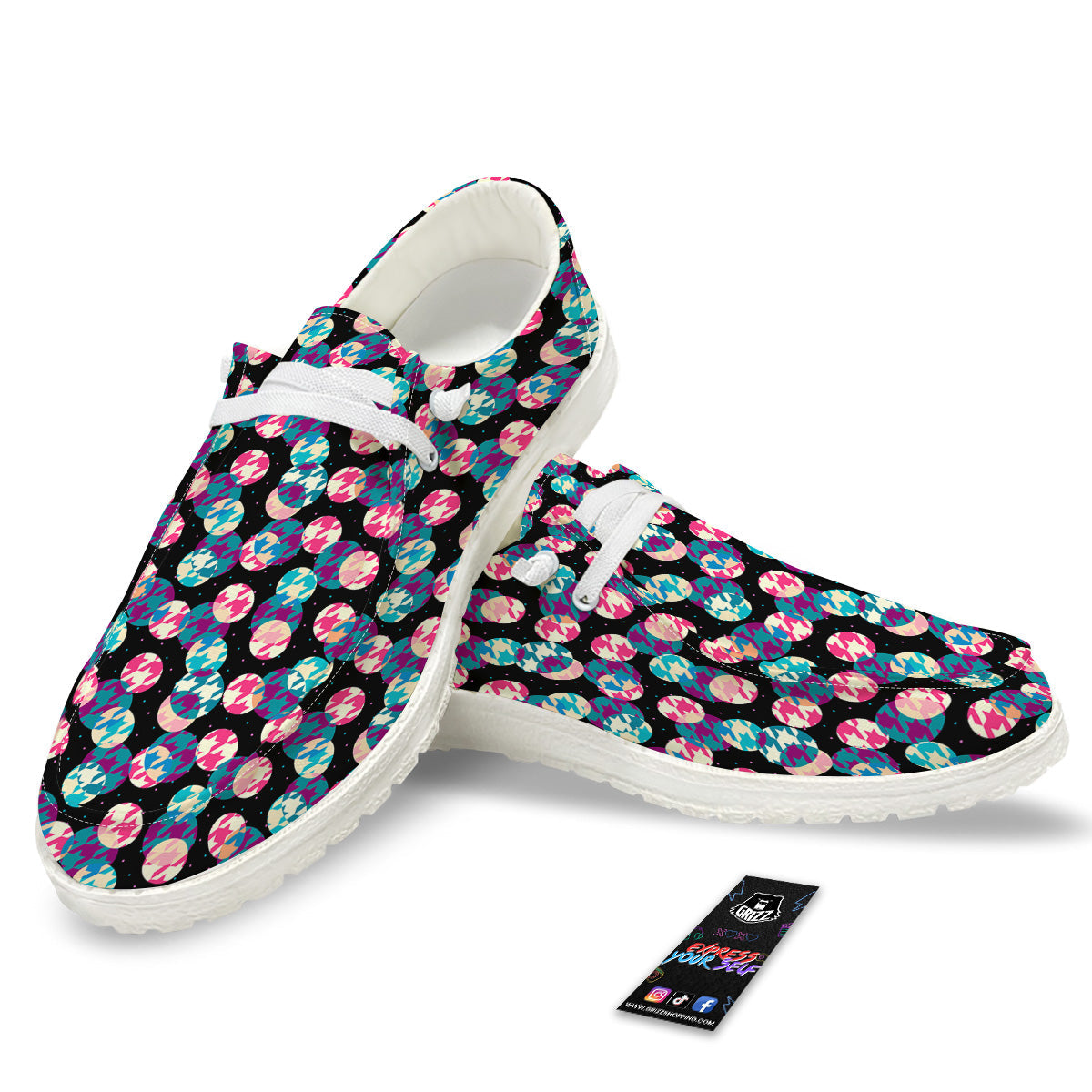 Houndstooth And Classic Polka Dot Print Pattern White Loafers-grizzshop