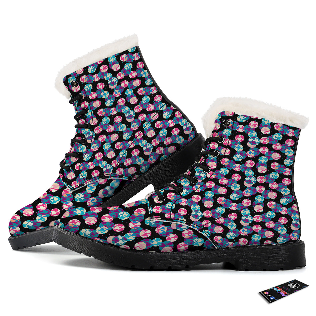 Houndstooth And Classic Polka Dot Print Pattern Winter Boots-grizzshop