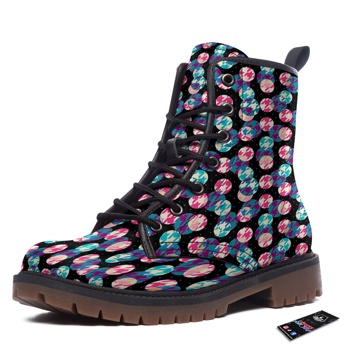 Houndstooth And Classic Polka Dot Print Pattern Work Boots-grizzshop