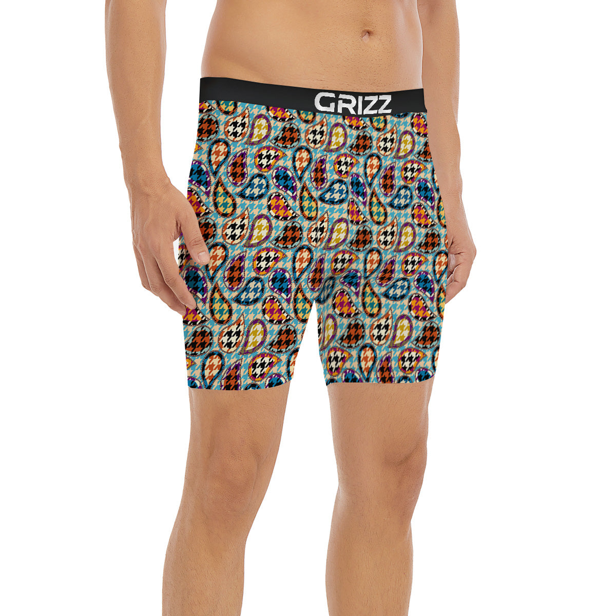 Houndstooth And Paisley Print Pattern Boxer Briefs-grizzshop