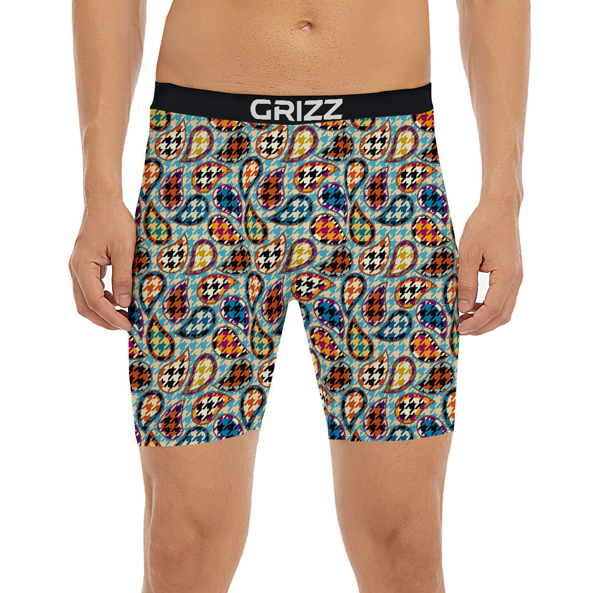 Houndstooth And Paisley Print Pattern Boxer Briefs-grizzshop