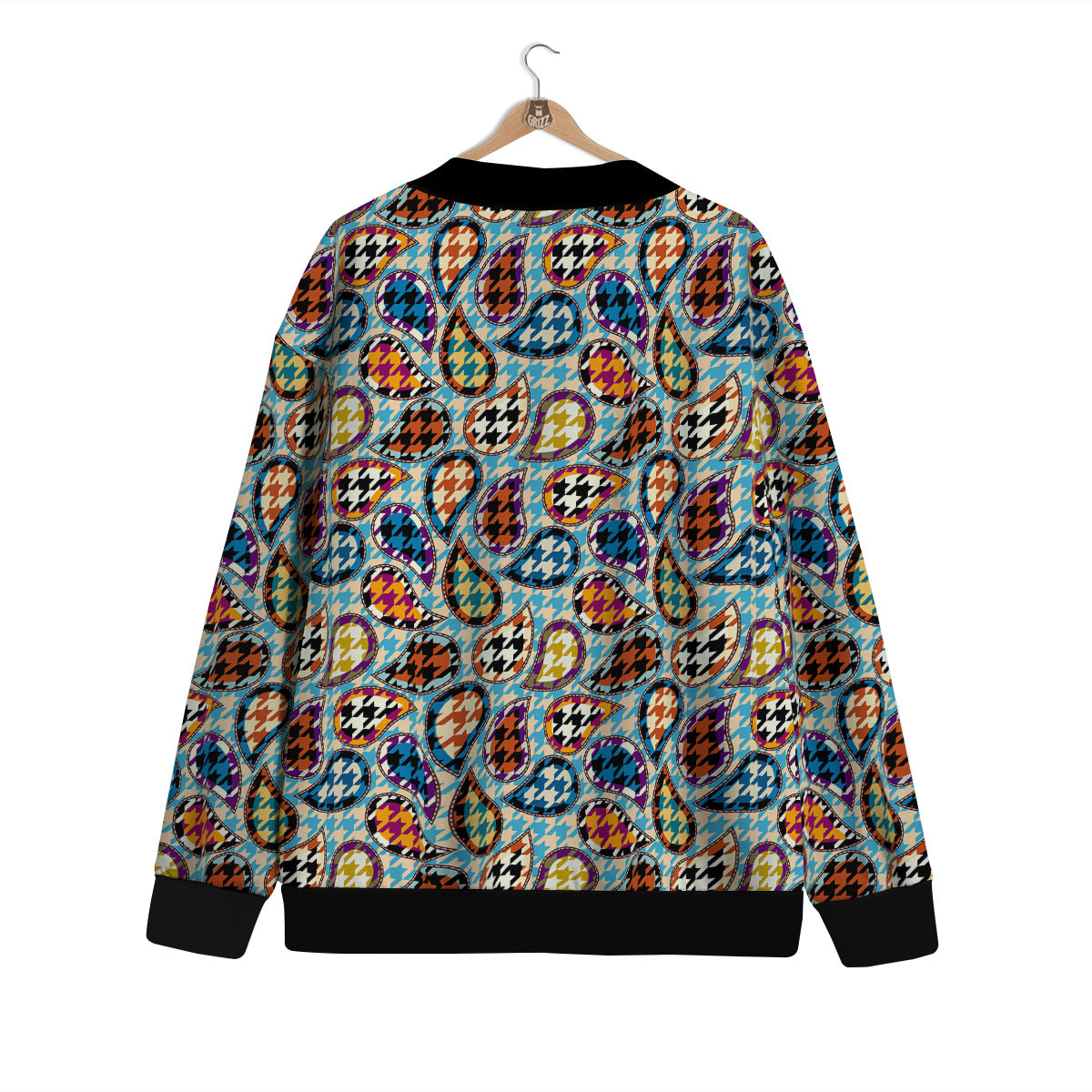 Houndstooth And Paisley Print Pattern Cardigan-grizzshop