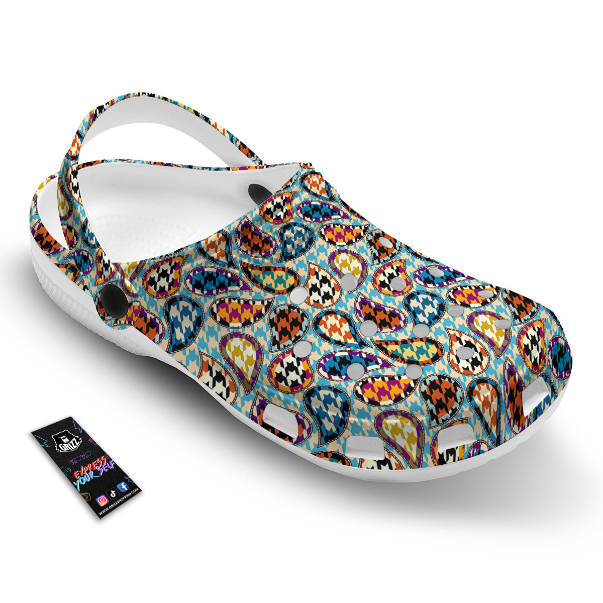 Houndstooth And Paisley Print Pattern Clog-grizzshop