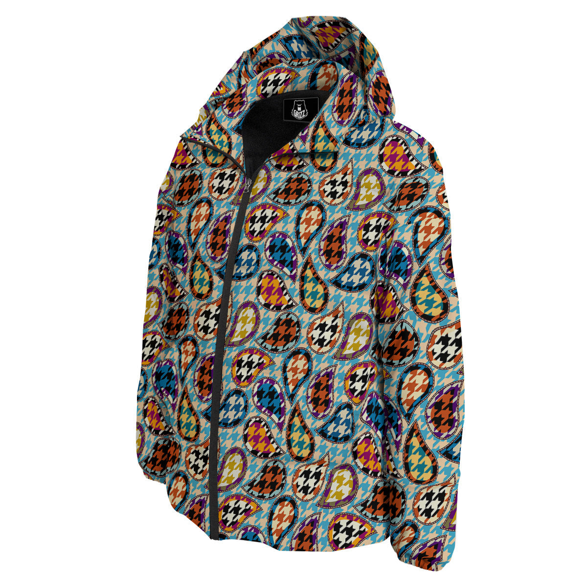 Houndstooth And Paisley Print Pattern Down Jacket-grizzshop