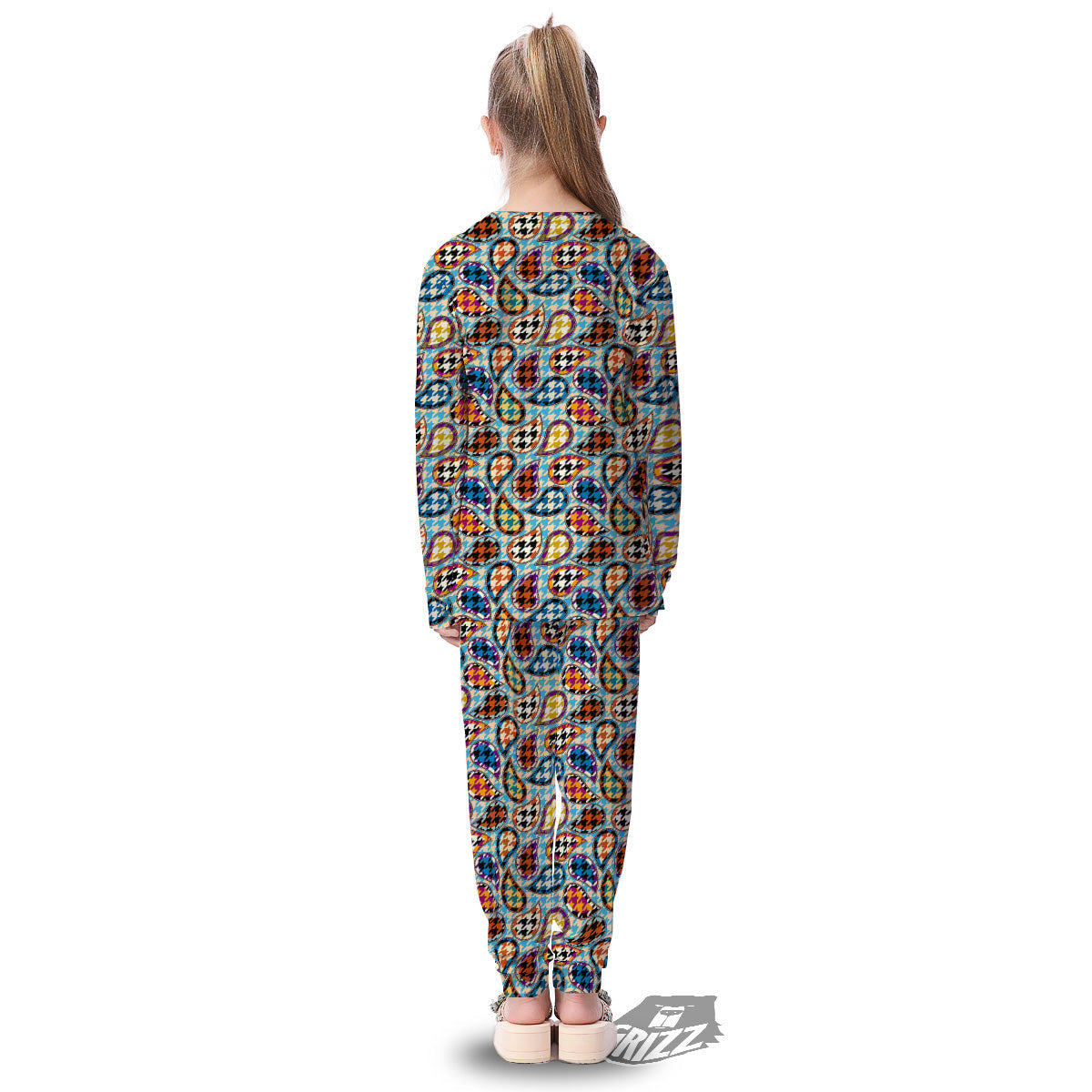 Houndstooth And Paisley Print Pattern Kid's Pajamas-grizzshop