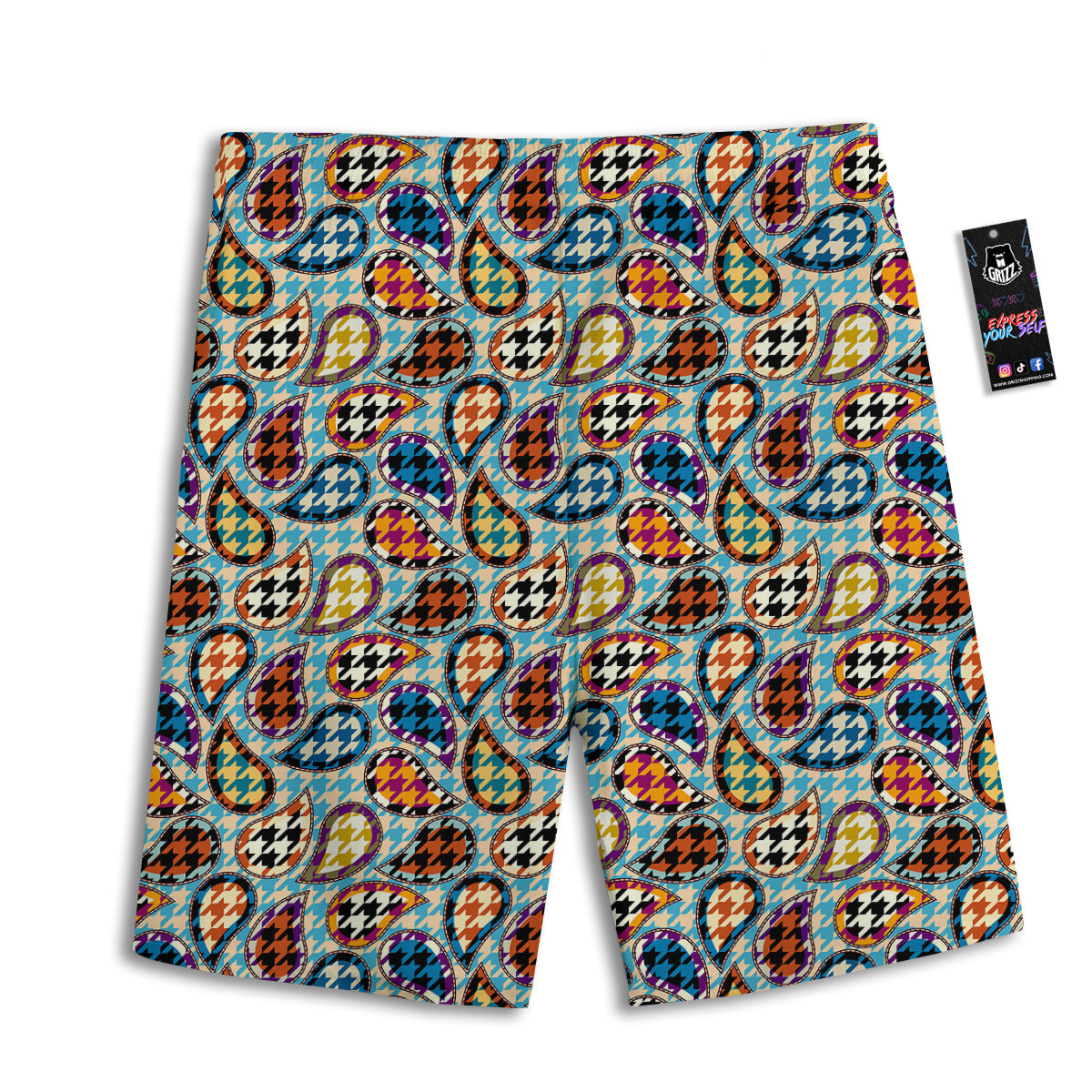 Houndstooth And Paisley Print Pattern Men's Athletic Shorts