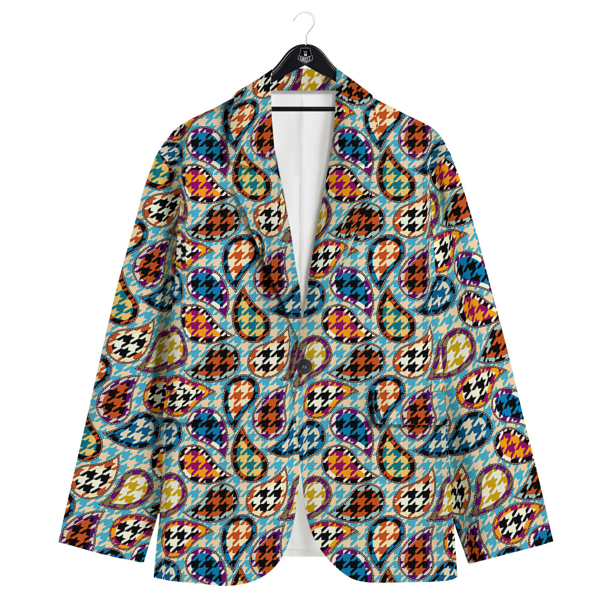 Houndstooth And Paisley Print Pattern Men's Sport Coat-grizzshop