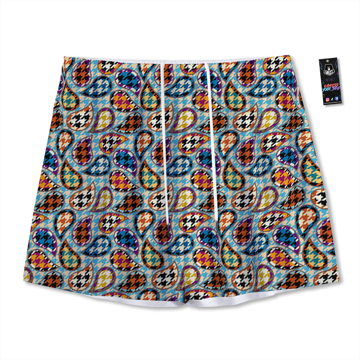 Mask Samurai Gold Print Mesh Shorts