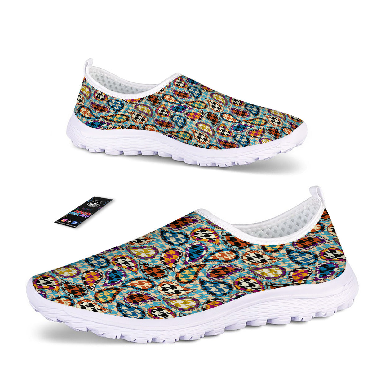 Houndstooth And Paisley Print Pattern Nurse Shoes-grizzshop